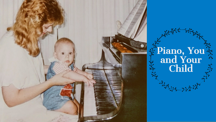 Banner of mother helping a baby play piano