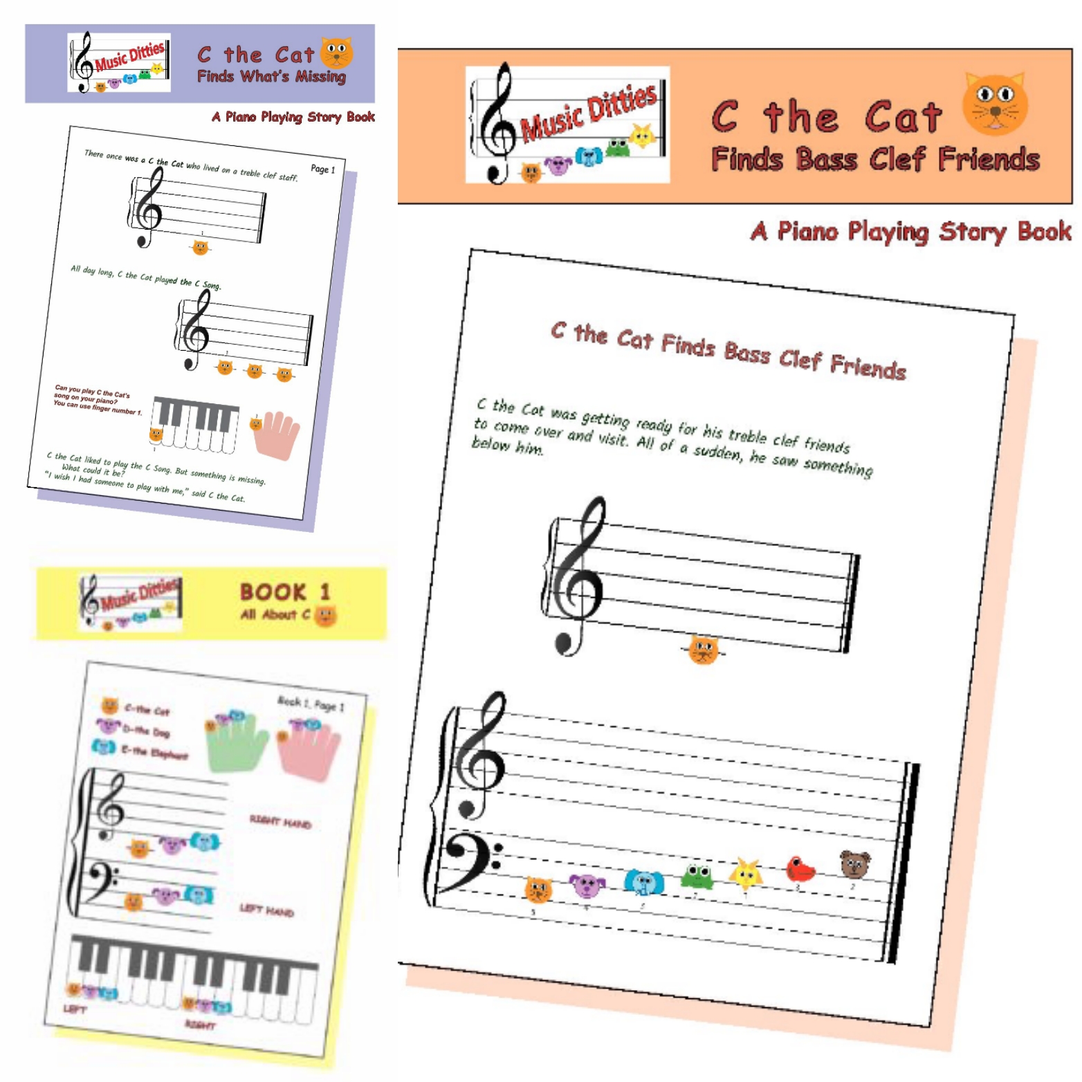 A piano playing story book with notes and music symbols.